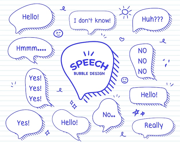 Set hand drawn speech bubbles empty text box different shapes balloons