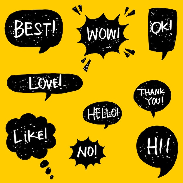 Vector set of hand drawn speech bubbles with text