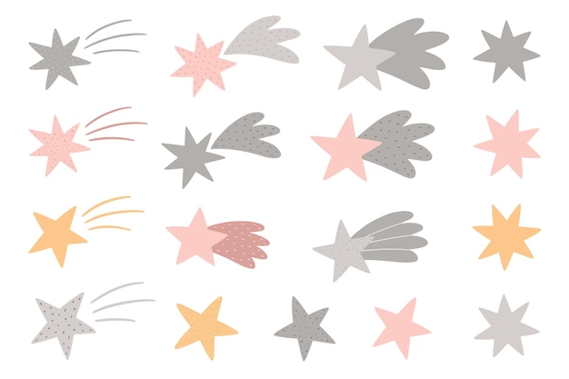 Vector a set of hand-drawn stars. cute space elements. vector illustration