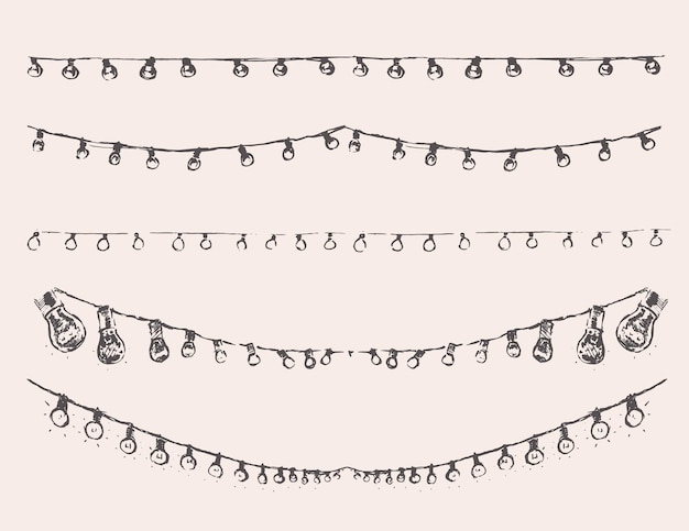 Set of hand drawn string lights, perfect design element for your products, vector illustration