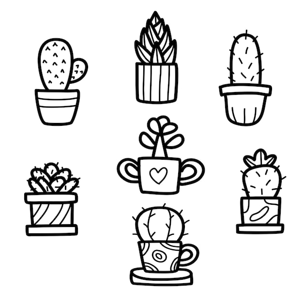 Set of hand-drawn succulent plants