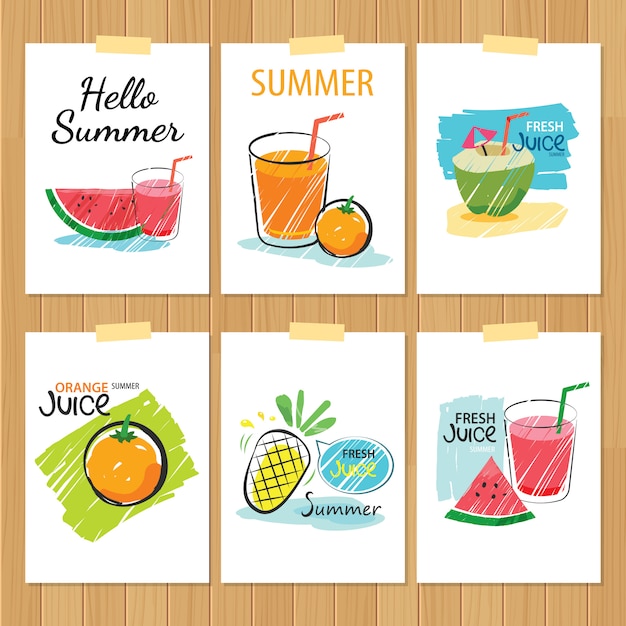 Set of hand drawn summer cards.Label of vacation flat design.