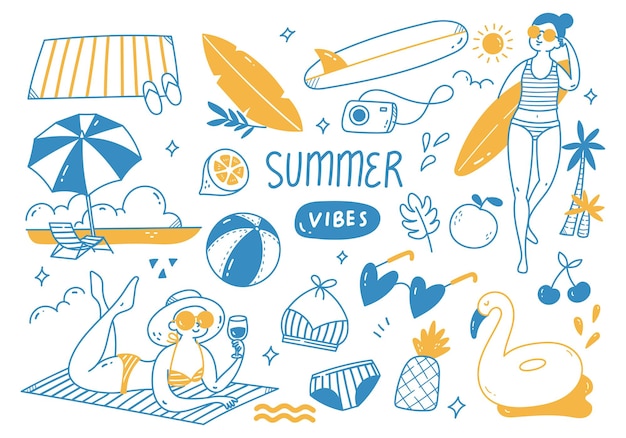 Set of hand drawn summer doodles