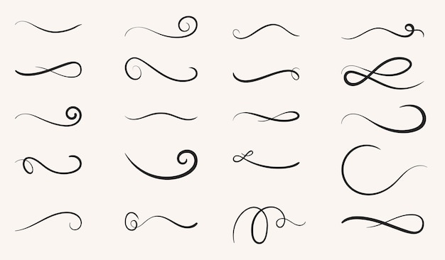 Set of hand drawn swirling lines and calligraphic elements