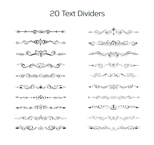 Set of hand drawn text dividers line borders vignettes Editable floral design elements