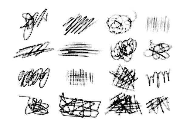 Vettore impostare il marcatore di scribble texture disegnato a mano e i modelli di inchiostro doodle texture vettoriale