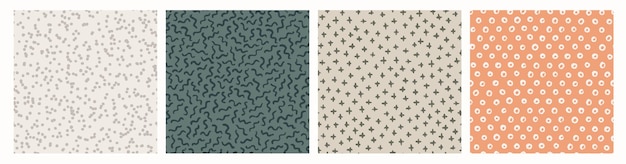 Set of hand drawn textured seamless patterns.