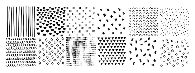 연필 패턴으로 손으로 그린 텍스처 세트