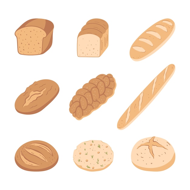 Vector set of hand drawn types of bread