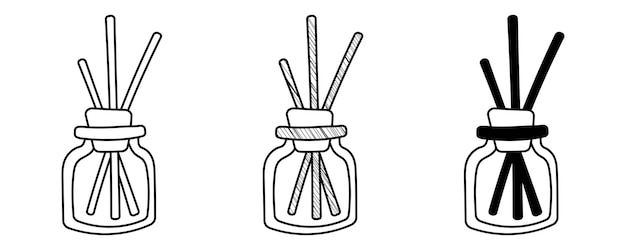 Set of hand drawn vector aroma sticks in a doodle cartoon style