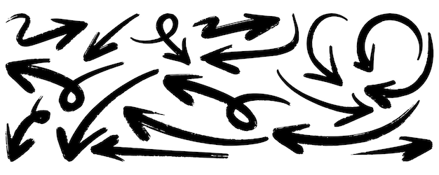白い背景のデザイン要素のベクトル図に手描きベクトル矢印落書きのセット