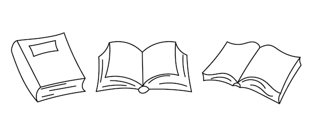 Set of hand-drawn vector books in doodle style on white background.