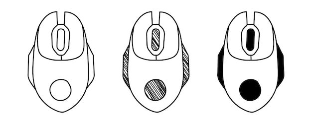 Set of hand drawn vector computer mouse in a doodle cartoon style