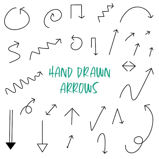 Vector set hand drawn vector curved arrows.