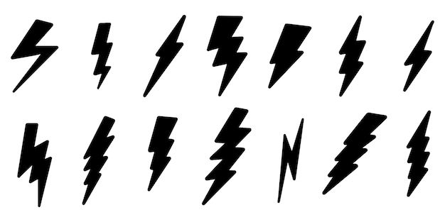 Set of hand drawn vector doodle electric lightning bolt symbol sketch illustrations vector illustration