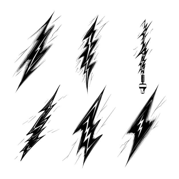 Set of hand drawn vector doodle electric lightning illustration