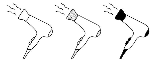 Set of hand drawn vector Hair Dryer in a doodle cartoon style