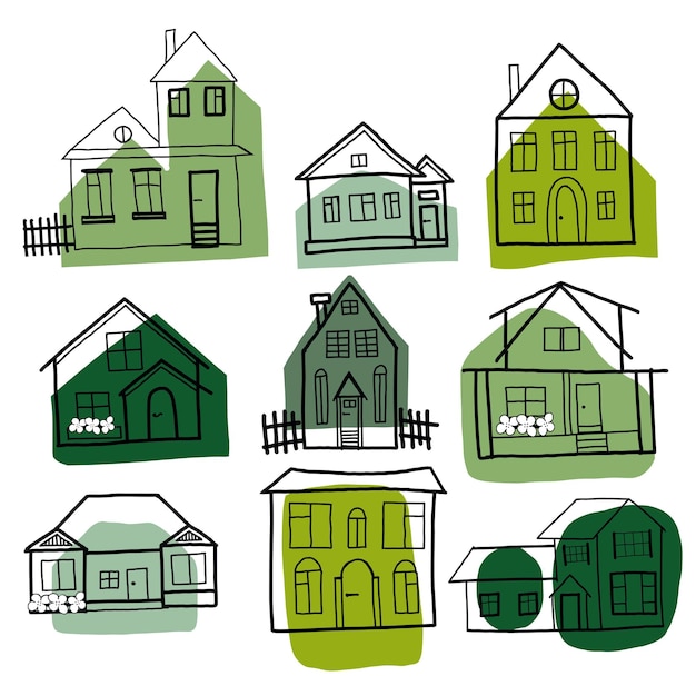 Set of hand drawn vector houses