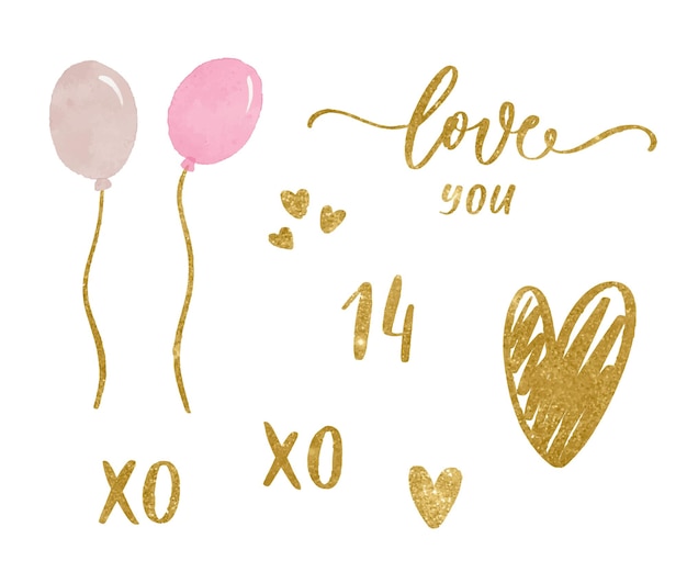 Set hand drawn vector isolated elements of Valentine day