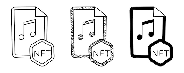 Set of hand drawn vector music NFT in doodle cartoon style