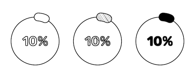 흰색 배경에 낙서 만화 스타일의 손으로 그린 벡터 백분율 다이어그램 10 세트