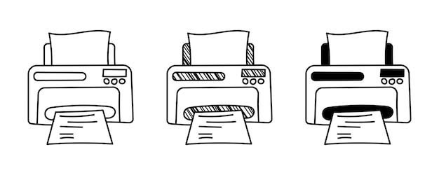 Set of hand drawn vector Printer in doodle cartoon style