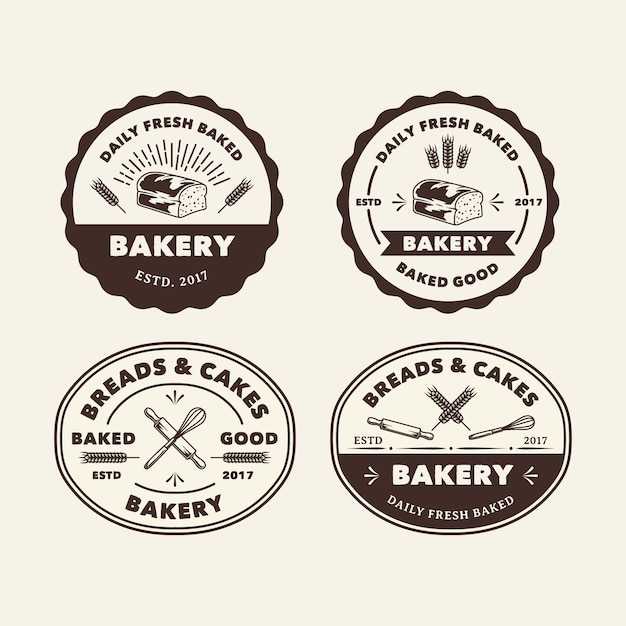 set hand drawn vintage bakery shop logo label illustration vector