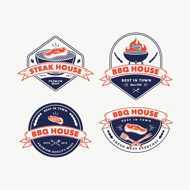 Set Hand drawn vintage barbeque house logo badge Illustration Vector