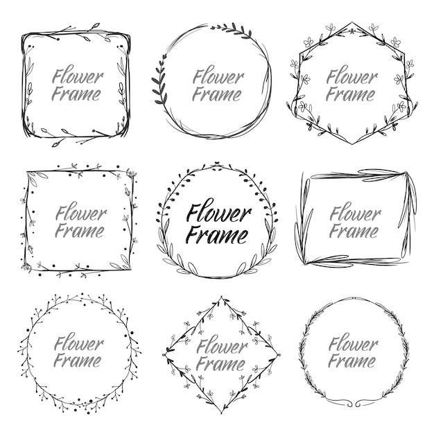 Set of hand drawn vintage floral frame