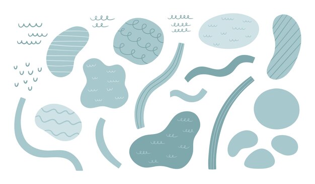 a set of hand drawn water elements a simple lake river waves
