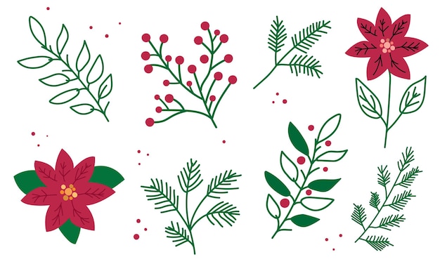 Set of hand drawn winter plants