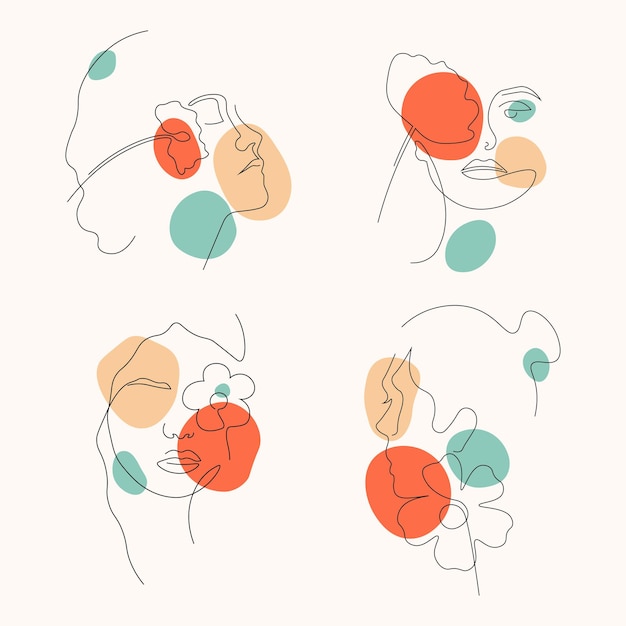 Set of hand drawn women faces vector illustration in contemporary art style