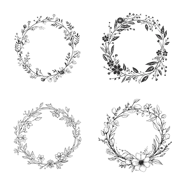 Vector a set of hand drawn wreaths for a wedding.