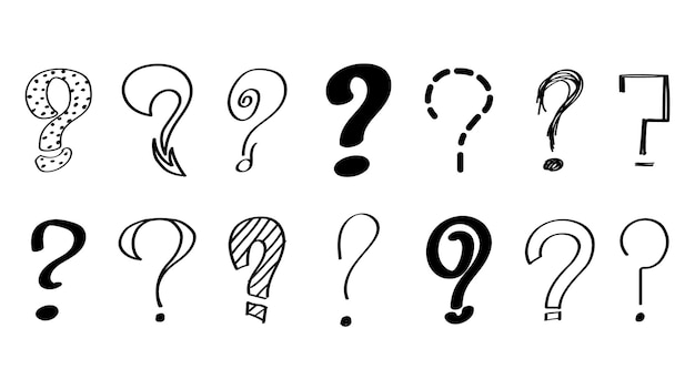 Set Hand Draws Collection Doodle Different Black Question Marks Vector Design Interrogation Icons