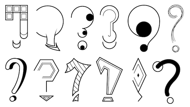 Set hand draws collection doodle diversi punti interrogativi neri vector design interrogation icons