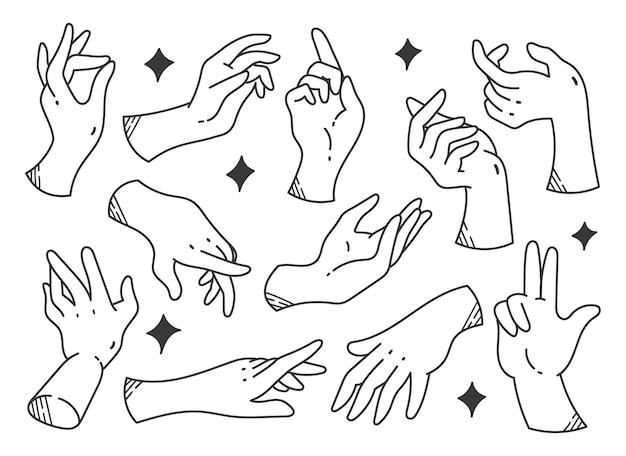 Vector set of hand gesture doodle design element