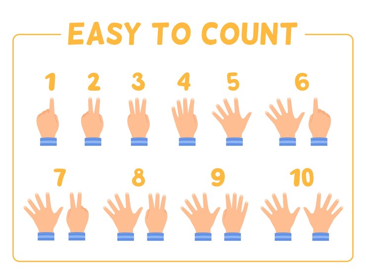 Vector set of hand gestures for counting with numbers.