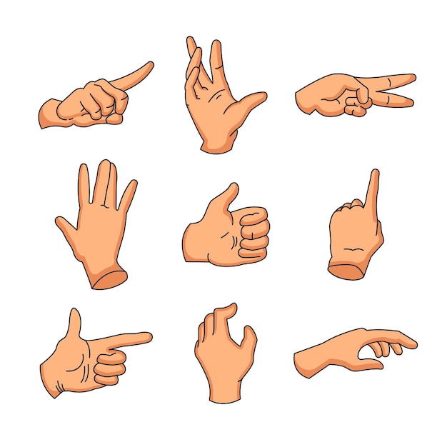 Vector set of hand gestures pose male