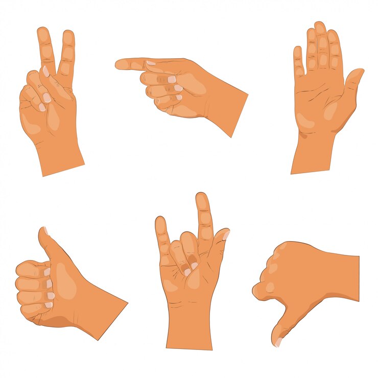 Vector set of hand gestures on white background.  illustration