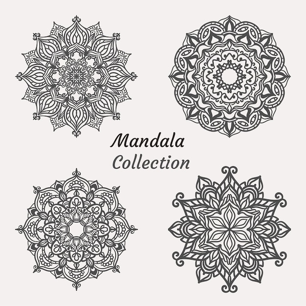 Set hand getekende sier mandalas