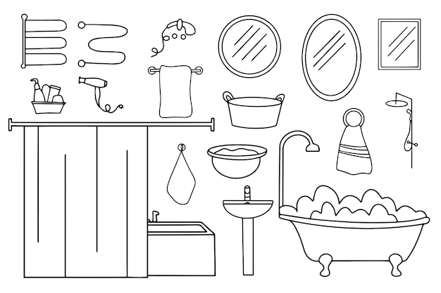 Vector set hand getrokken badkamer en toilet iconen verzameling van badkameraccessoires vector illustratie