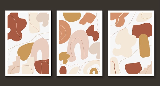 Set hand getrokken beige abstracte vorm achtergrond