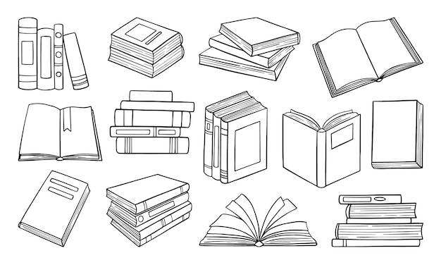 Set hand getrokken bibliotheekboeken doodle.