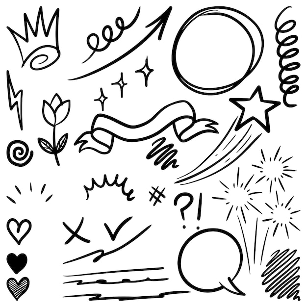 Set Hand getrokken doodle elementen voor conceptontwerp geïsoleerd op een witte achtergrond vectorillustratie