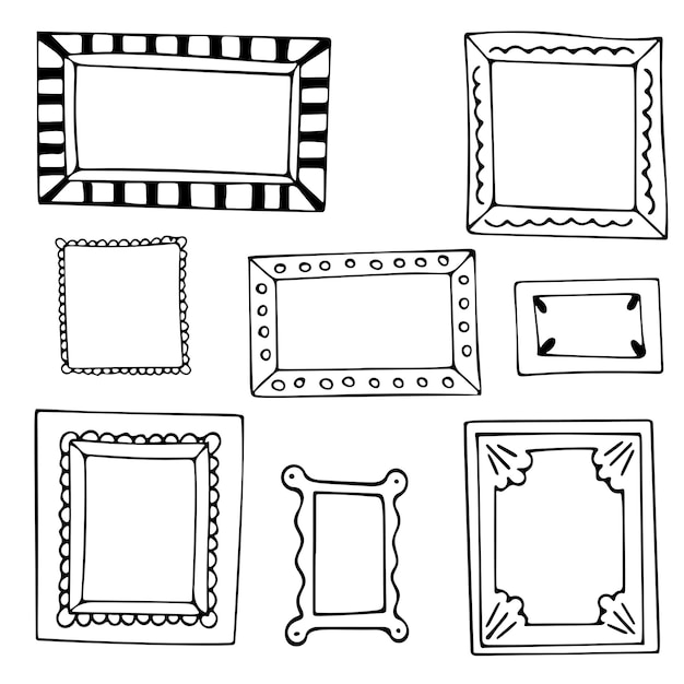 Set hand getrokken doodle frames pleinen vector grenzen ontwerpelementen