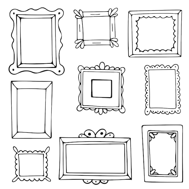 Set hand getrokken doodle frames pleinen vector grenzen ontwerpelementen