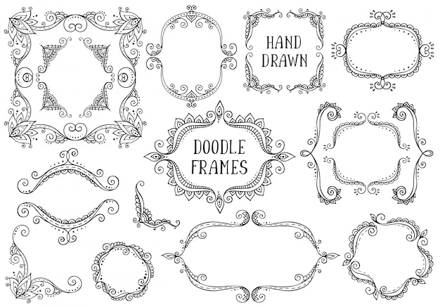 Set hand getrokken doodle frames