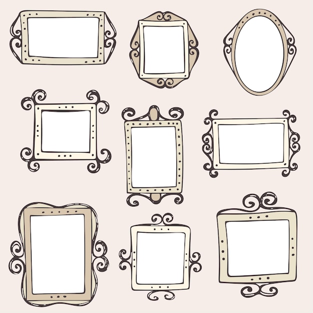 Set hand getrokken doodle vintage frames pleinen vector grenzen ontwerpelementen met witte achtergronden