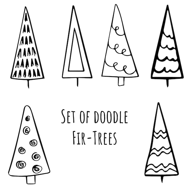 Set Hand getrokken gestileerde kerstbomen in doodle stijl. Voorraad vectorillustratie