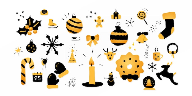 Set hand getrokken kerst iconen illustratie